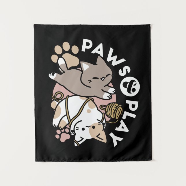 Cute Playful Cats Design – Fun Paws and Play Art Tapestry (Front)