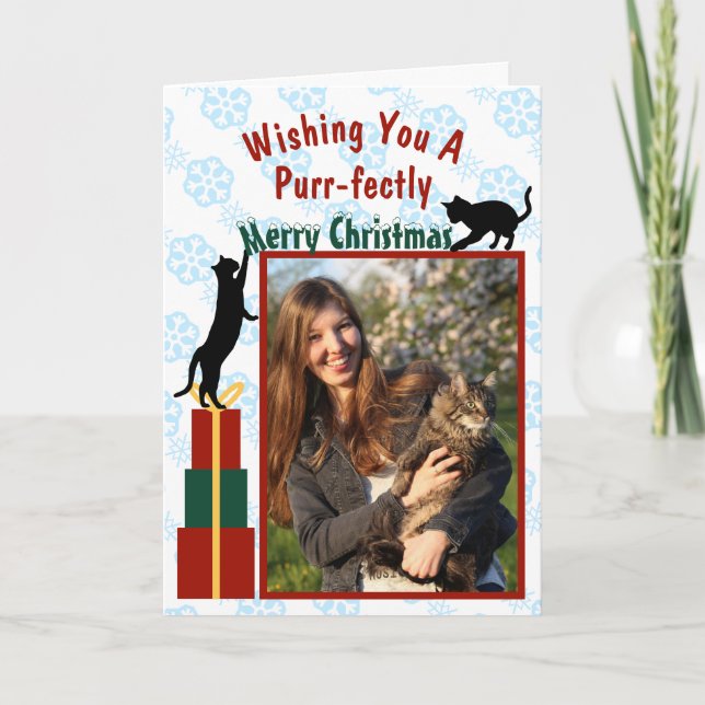 Cute Playful Cats Merry Christmas Photo Holiday Card (Front)