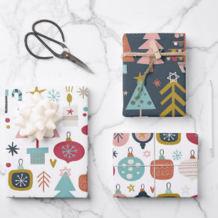 Cute Playful Christmas Theme Red and Blue Pattern Wrapping Paper Sheet