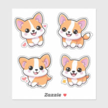 Cute Playful Corgi Dog Cartoon Sticker Art