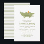 Cute Playful Green Crocodile 1st Birthday Invitation<br><div class="desc">Cute Playful Green Crocodile 1st Birthday Invitation</div>