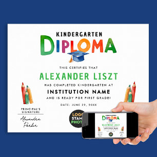 Cute Playful Kid Graduate Cap Digital Certificate Poster