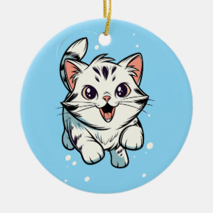 Cute Playful Kitten Cartoon Art Ceramic Ornament