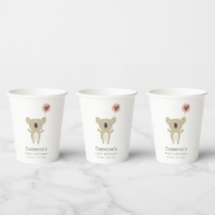 Cute Playful Koala Bear Simple 1st Birthday Paper Cups