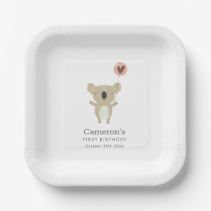 Cute Playful Koala Bear Simple 1st Birthday Paper Plate