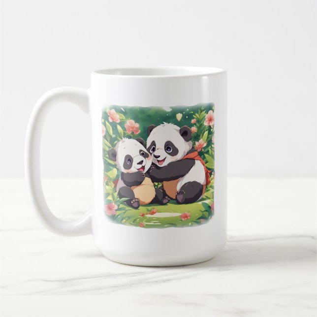 Cute Playful Little Pandas - Anime Style Coffee Mug (Left)