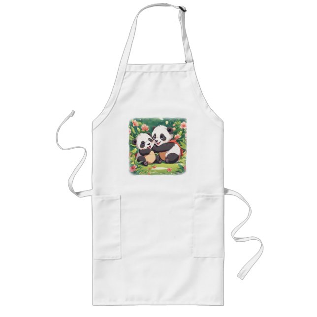 Cute Playful Little Pandas - Anime Style Long Apron (Front)