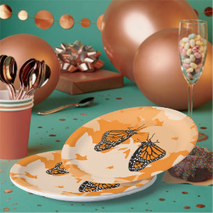 Cute Playful Orange Monarch Butterflies Paper Plate
