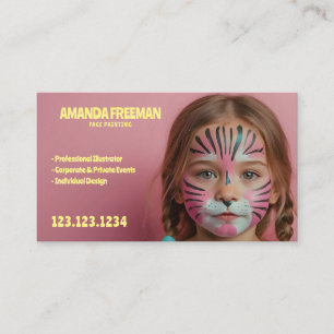 Cute Playful Pink and Yellow Girly Face Painter Business Card