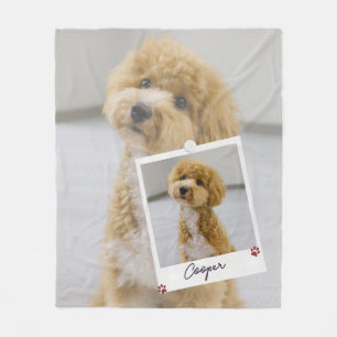 Cute Playful Polaroid Dog Photo Fleece Blanket