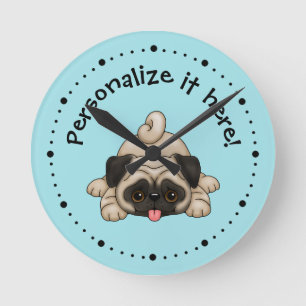 Cute Playful Pug Puppy Personalised Clock