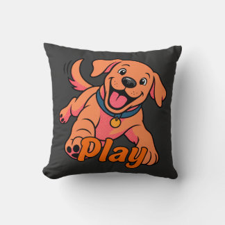 Cute Playful Puppy Cartoon Art with Play Typograph Cushion