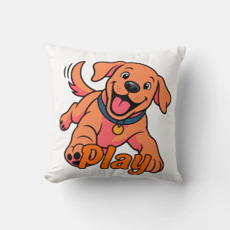 Cute Playful Puppy Cartoon Art with Play Typograph Cushion
