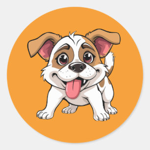 Cute Playful Puppy Cartoon Classic Round Sticker