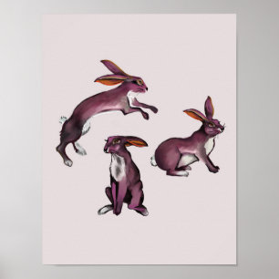 Cute & Playful Purple Bunny Rabbits Art For Kids Poster