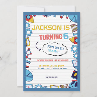 Cute Playful Science Lab Kids Birthday Party Invitation