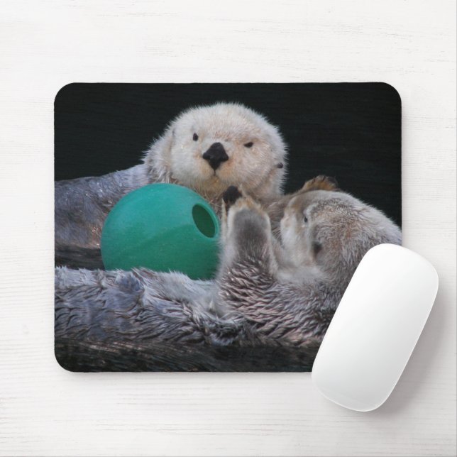 Cute Playful Sea Otters Mouse Pad (With Mouse)