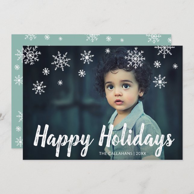 Cute Playful Snowflakes Photo Modern Christmas Holiday Card (Front/Back)