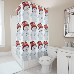 CUTE PLAYFUL SNOWMAN SHOWER CURTAIN