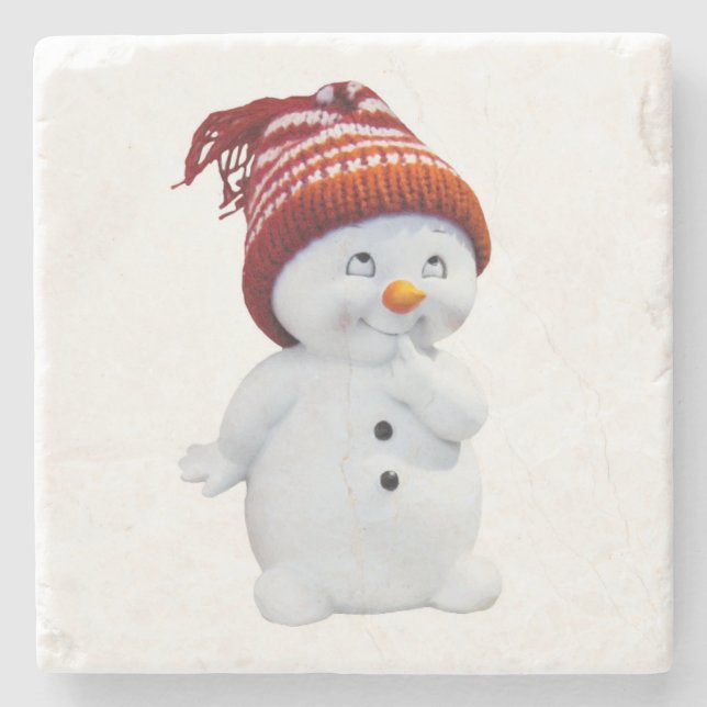 CUTE PLAYFUL SNOWMAN STONE COASTER (Front)