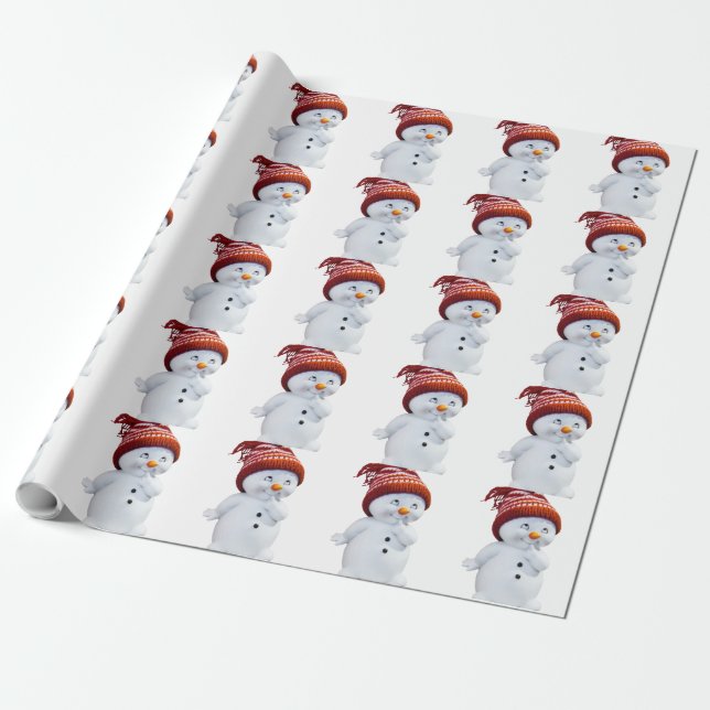 CUTE PLAYFUL SNOWMAN WRAPPING PAPER (Unrolled)