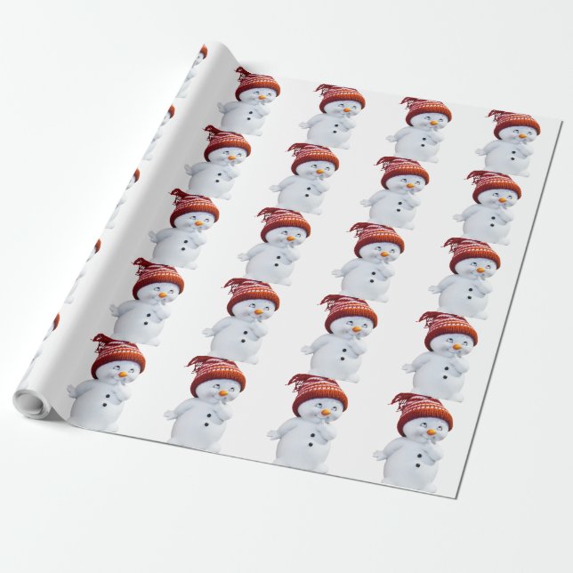CUTE PLAYFUL SNOWMAN WRAPPING PAPER (Unrolled)