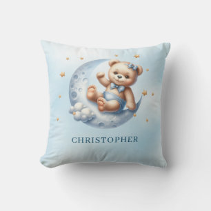 Cute playful teddy bear over the moon cushion