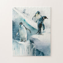 Cute Playful Watercolor Penguin