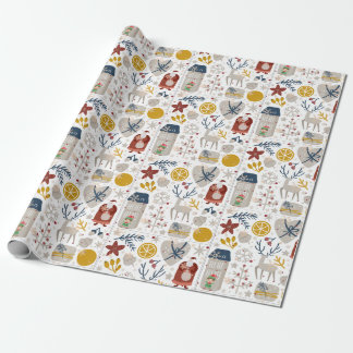Cute Playful Whimsical Christmas Icons Wrapping Paper