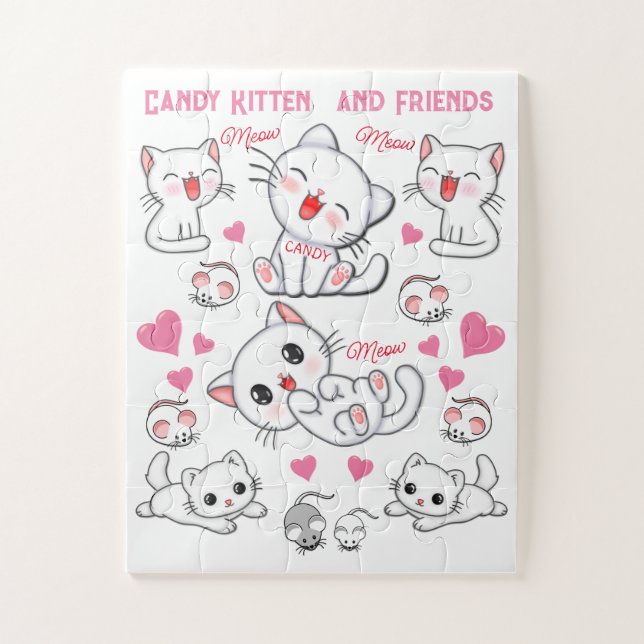 Cute Playful White  KIttens  Kids'  Jigsaw Puzzle (Vertical)