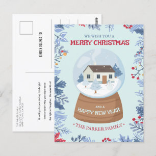 Cute Playful Winter Foliage Crystal Ball Christmas Postcard