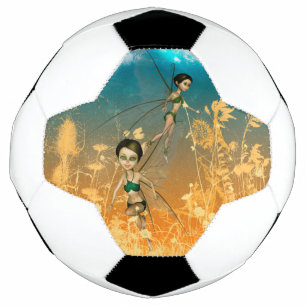 Cute playing and flying fairies soccer ball