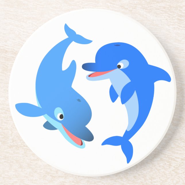 Cute Playing Cartoon Dolphins Coaster (Front)
