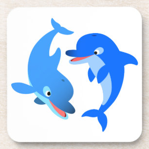 Cute Playing Cartoon Dolphins Coasters Set