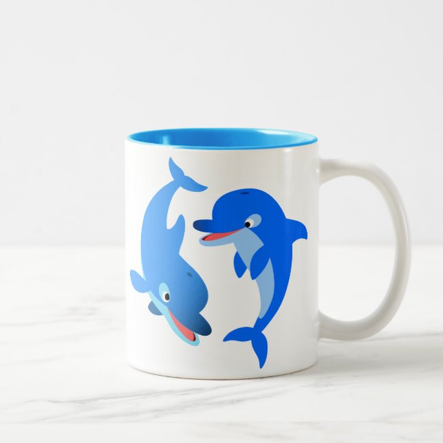 Cute Playing Cartoon Dolphins Mug (Right)