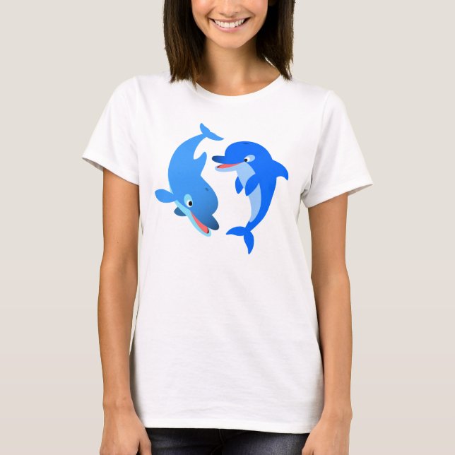 Cute Playing Cartoon Dolphins Women T-Shirt (Front)