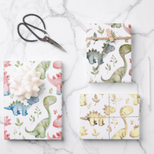 Cute playing dinosaurs kids  birthday wrapping paper sheet