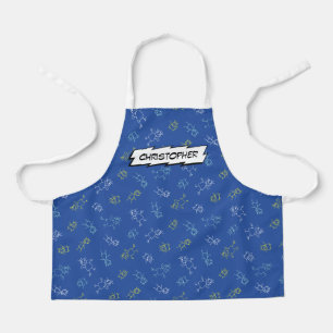 Cute playing kids pattern blue personalised name apron