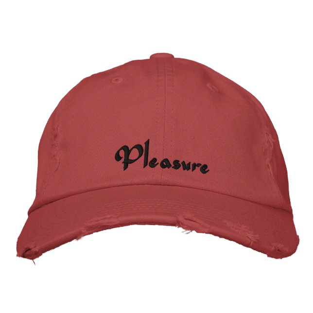Cute Pleasure Quote Red Black Embroidered Hat (Front)