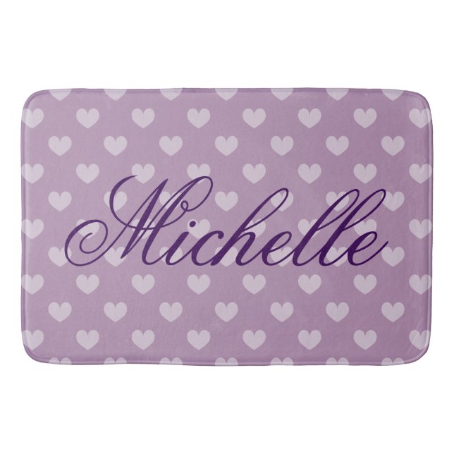 Cute plum heart pattern bath mat with custom name (Front)