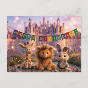 Cute Plush Animals with Happy Birthday Banner Holiday Postcard