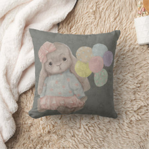  cute, plush bunny with a bow and balloons cushion