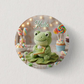 Cute Plush Frog holding Key Lime Pie Personalised  3 Cm Round Badge