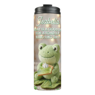 Cute Plush Frog holding Key Lime Pie Personalised Thermal Tumbler