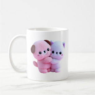 Cute Plush Puppy And Kitten Friends Coffee Mug