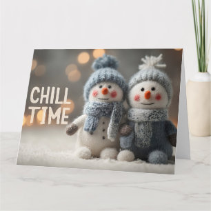 Cute Plush Snowman Dolls with Knit Hats Card