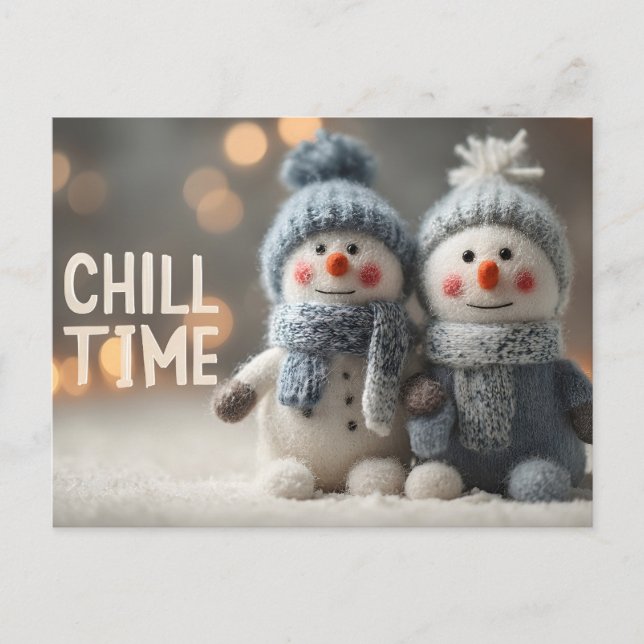 Cute Plush Snowman Dolls with Knit Hats Holiday Postcard (Front)