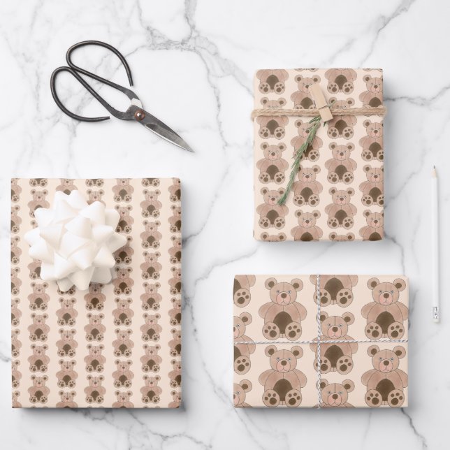 Cute Plush Stuffed Teddy Bear Animal Print Wrapping Paper Sheet (Front)
