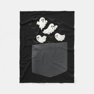 Cute Pocket Ghosts with Flying Bats Halloween Fleece Blanket