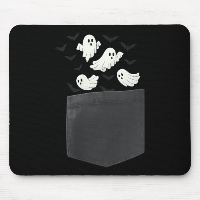 Cute Pocket Ghosts with Flying Bats Halloween Mouse Pad (Front)